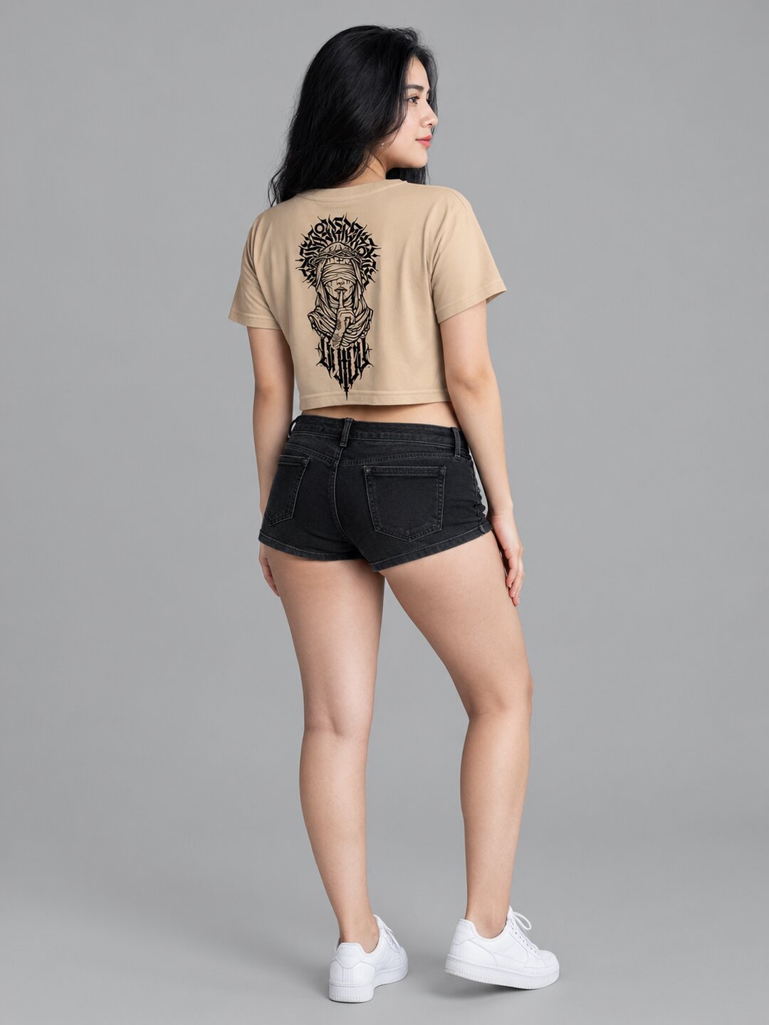 Sush Printed Round Neck Crop Pre-customized Tshirt for Women