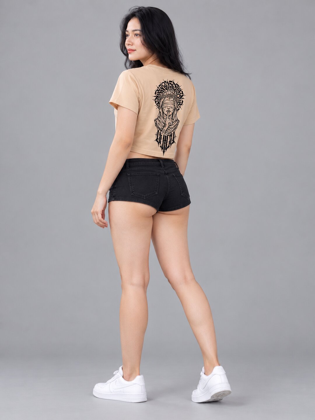 Sush Printed Round Neck Crop Pre-customized Tshirt for Women