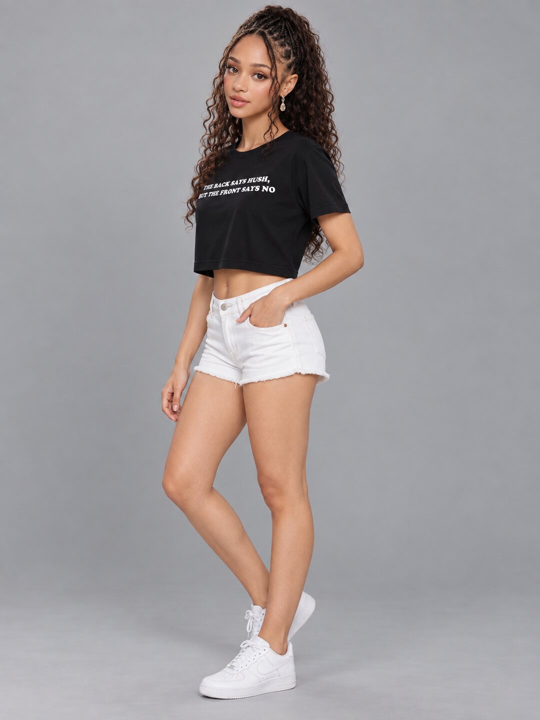 Sush Printed Round Neck Crop Pre-customized Tshirt for Women