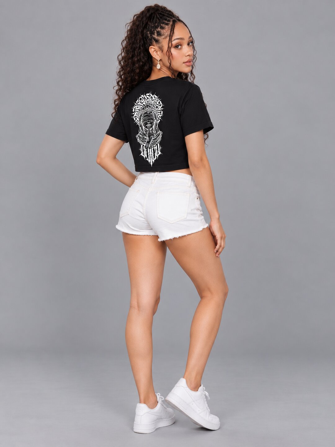 Sush Printed Round Neck Crop Pre-customized Tshirt for Women