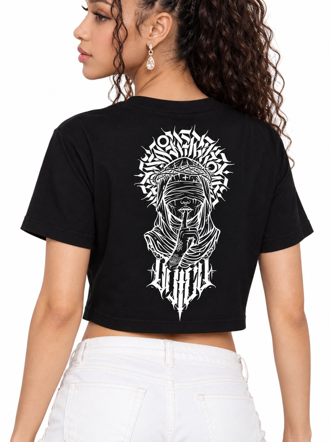 Sush Printed Round Neck Crop Pre-customized Tshirt for Women