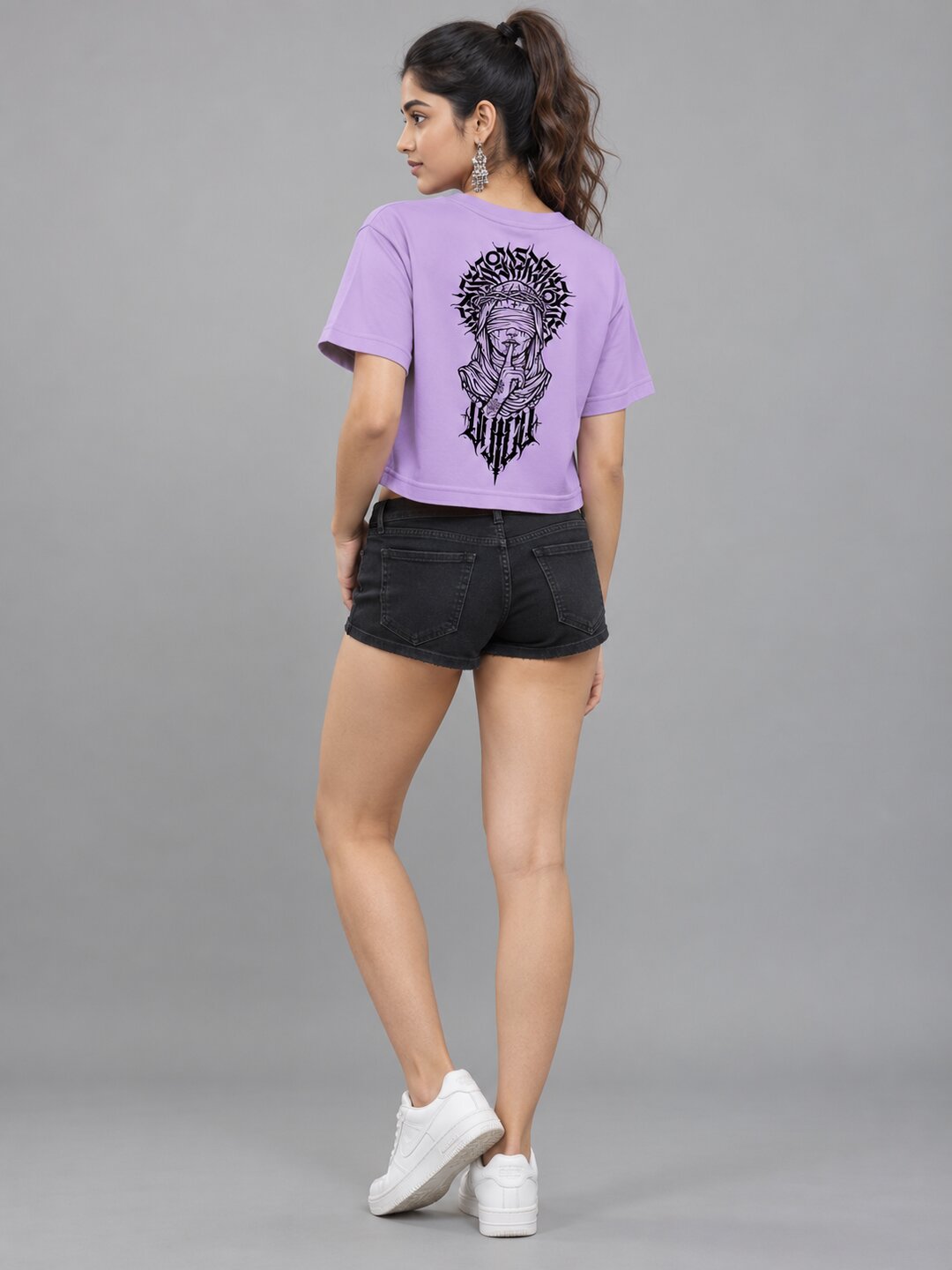Sush Printed Round Neck Crop Pre-customized Tshirt for Women