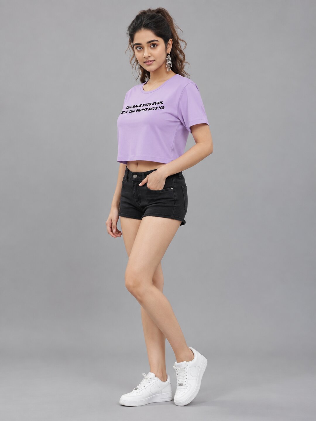 Sush Printed Round Neck Crop Pre-customized Tshirt for Women