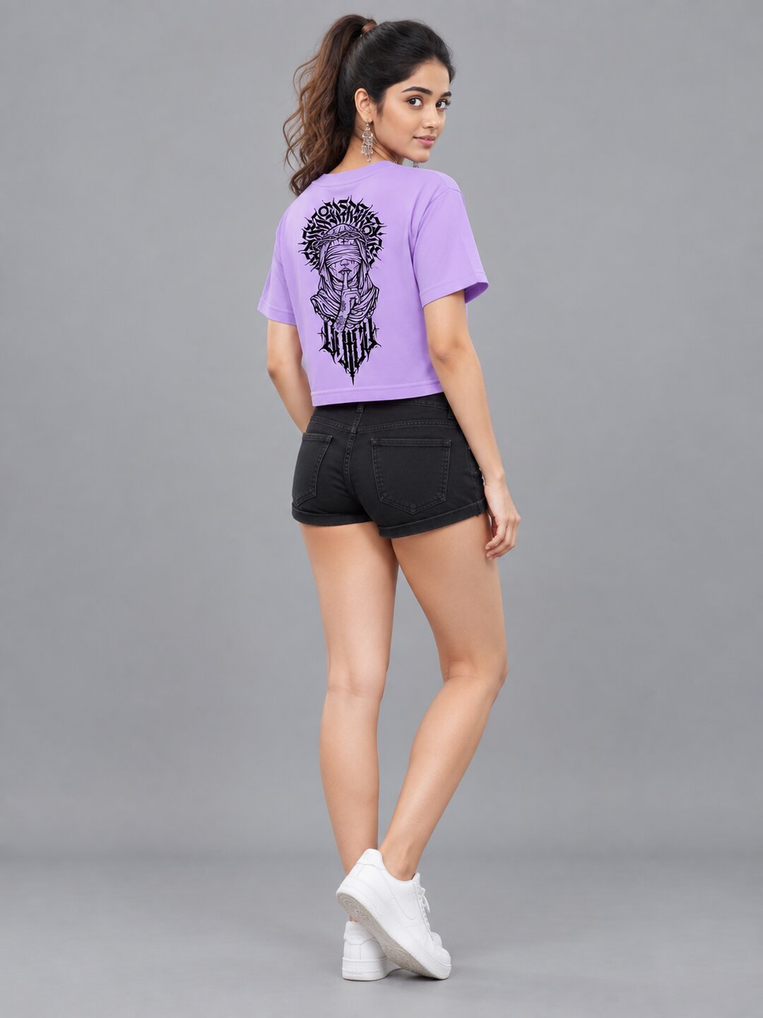 Sush Printed Round Neck Crop Pre-customized Tshirt for Women