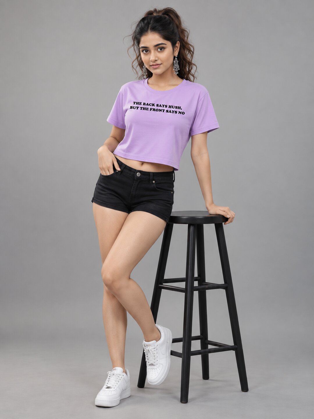 Sush Printed Round Neck Crop Pre-customized Tshirt for Women