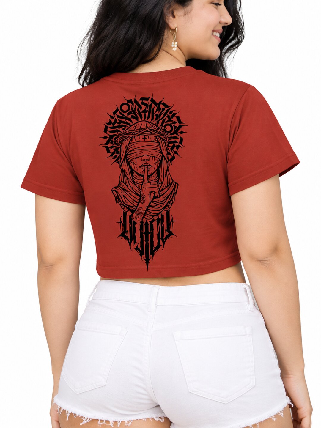 Sush Printed Round Neck Crop Pre-customized Tshirt for Women