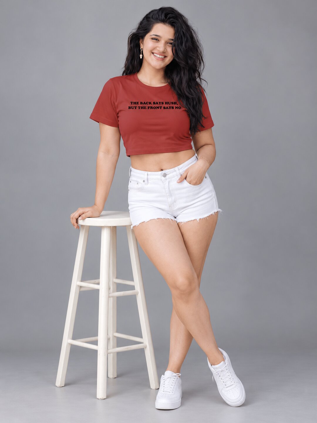 Sush Printed Round Neck Crop Pre-customized Tshirt for Women
