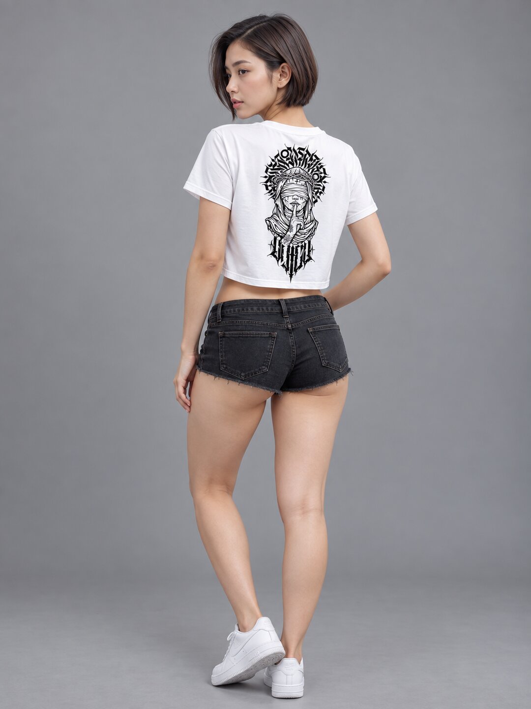 Sush Printed Round Neck Crop Pre-customized Tshirt for Women