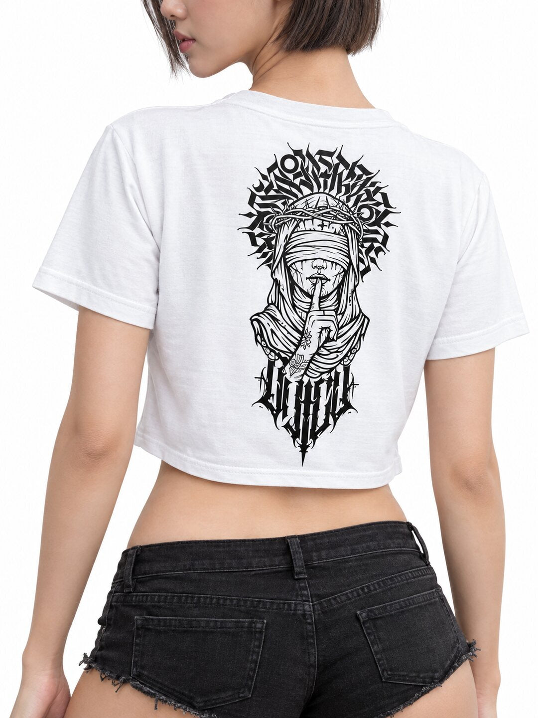 Sush Printed Round Neck Crop Pre-customized Tshirt for Women