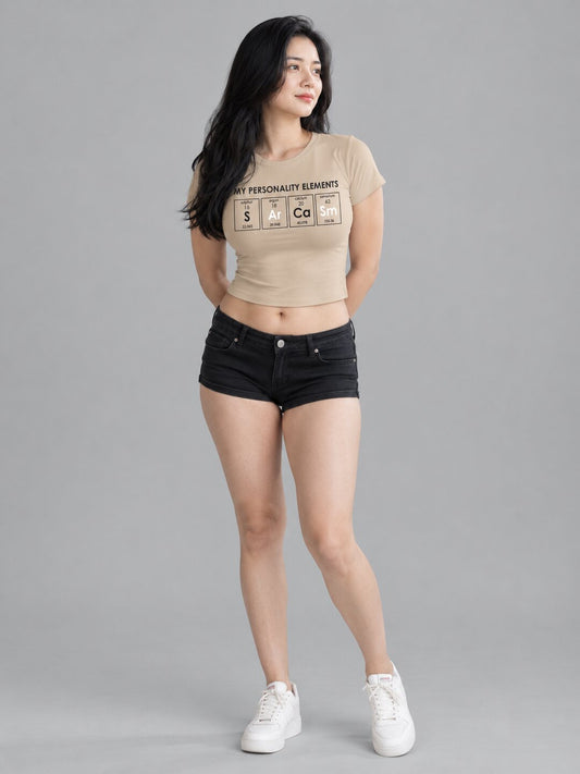 Sarcasm Printed Round Neck Crop Pre-customized Tshirt for Women