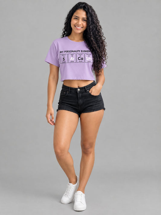 Sarcasm Printed Round Neck Crop Pre-customized Tshirt for Women