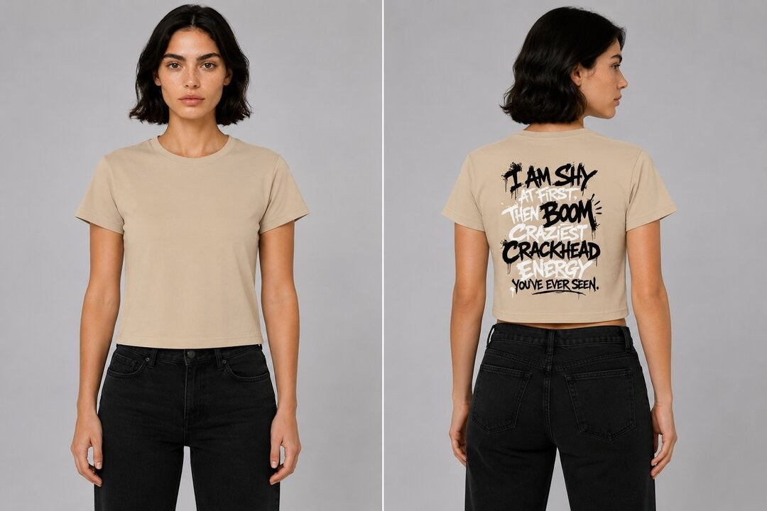 Shy & Bold Printed Round Neck Crop Pre-customized Tshirt for Women