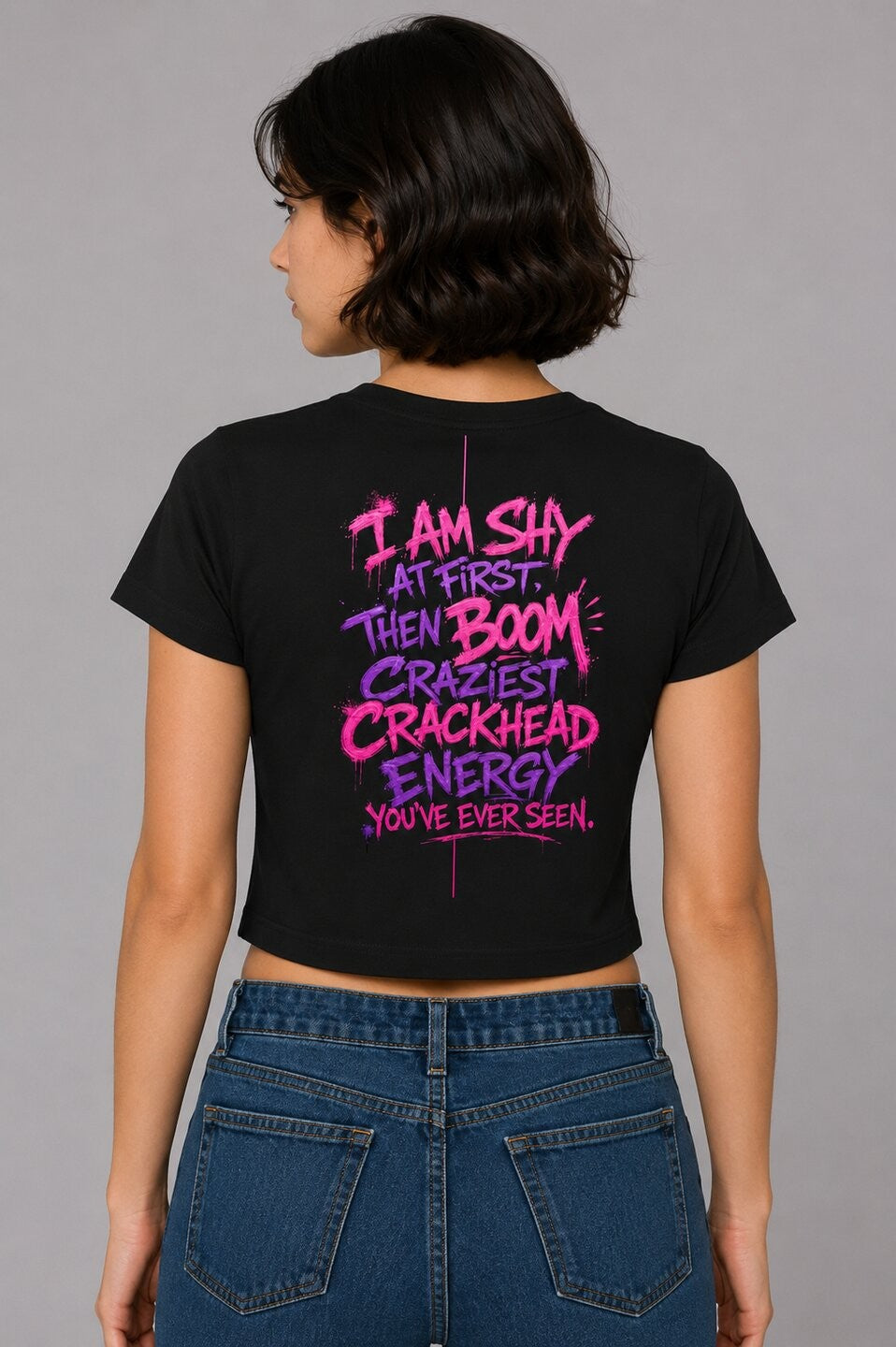 Shy & Bold Printed Round Neck Crop Pre-customized Tshirt for Women