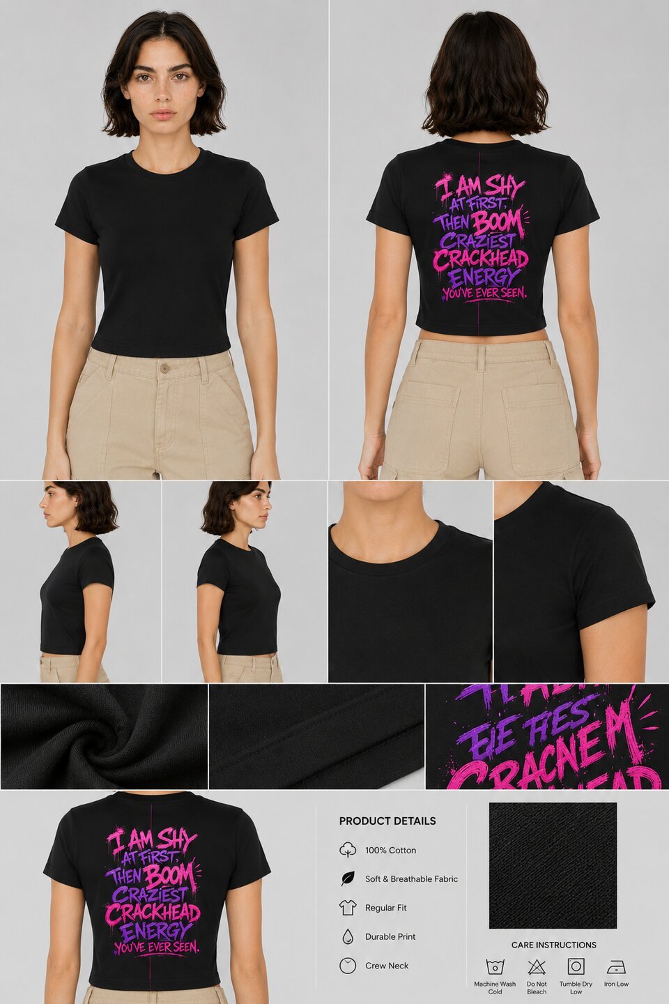 Shy & Bold Printed Round Neck Crop Pre-customized Tshirt for Women