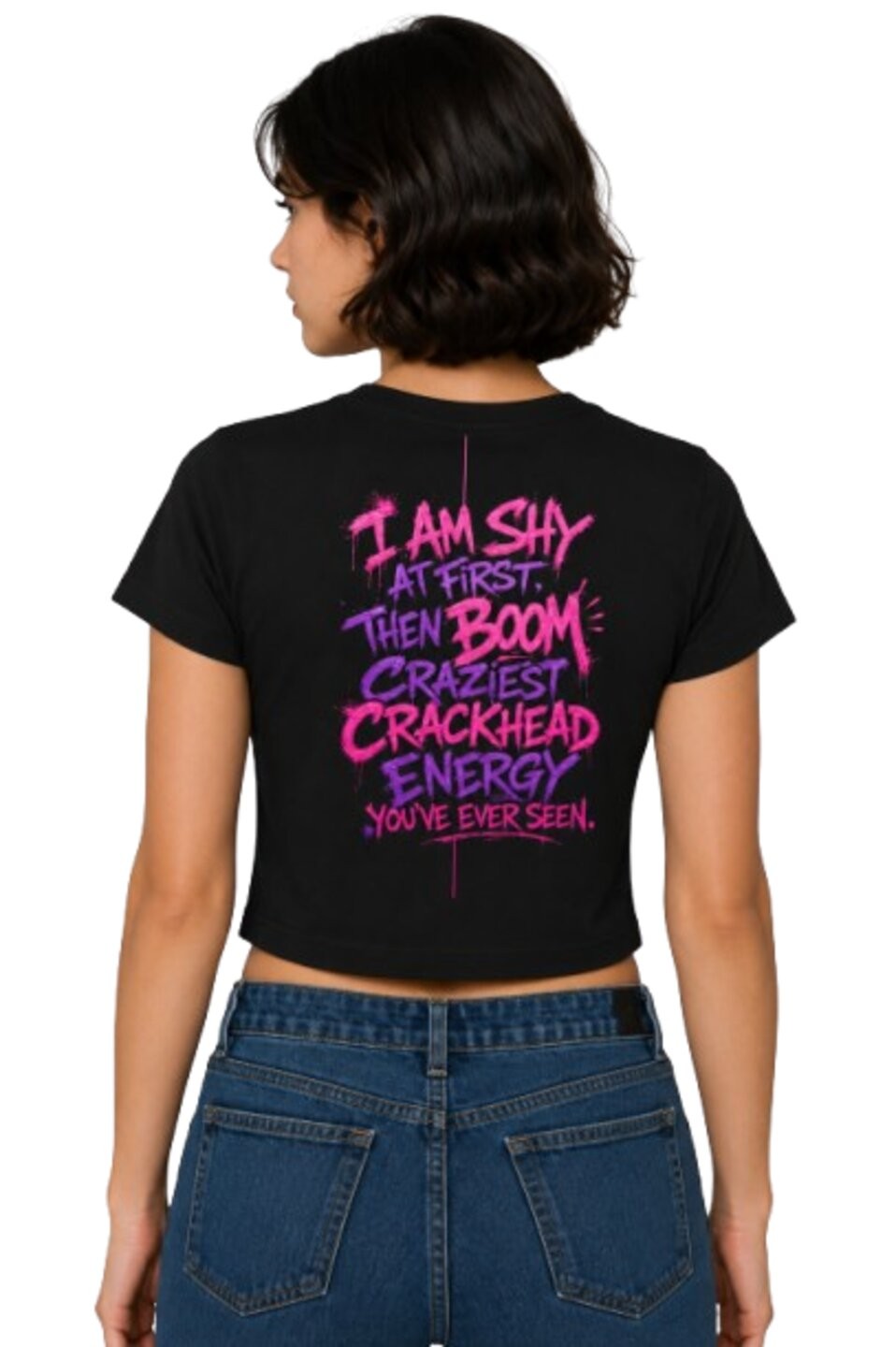 Shy & Bold Printed Round Neck Crop Pre-customized Tshirt for Women