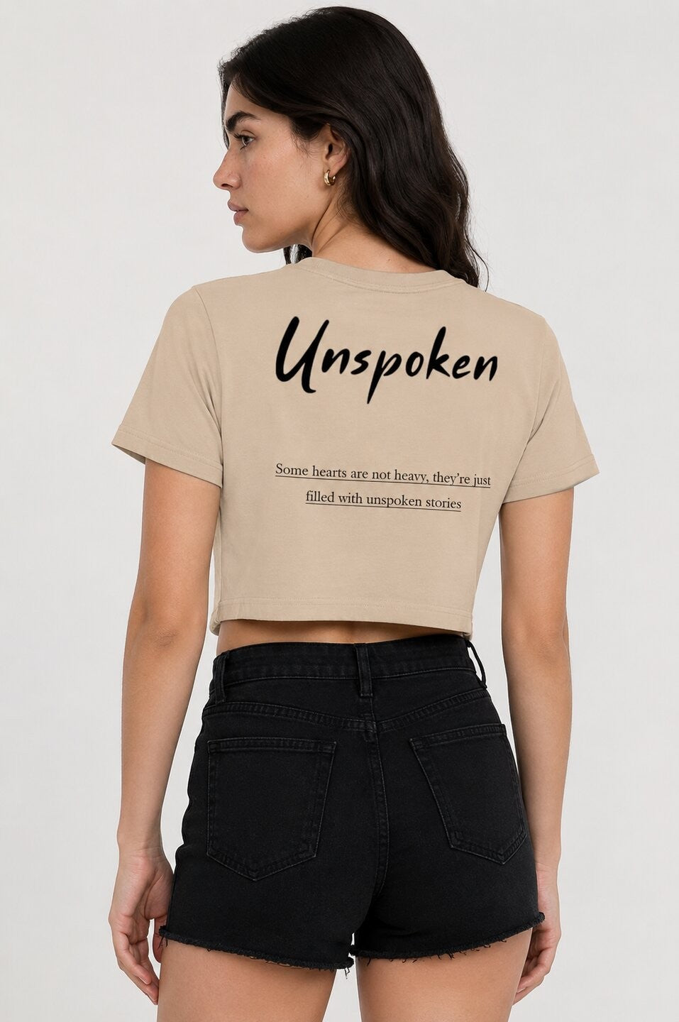 Unspoken Printed Round Neck Crop Pre-customized Tshirt for Women
