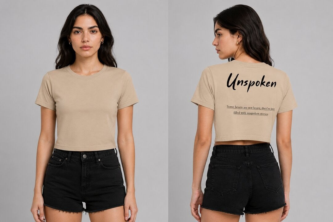 Unspoken Printed Round Neck Crop Pre-customized Tshirt for Women