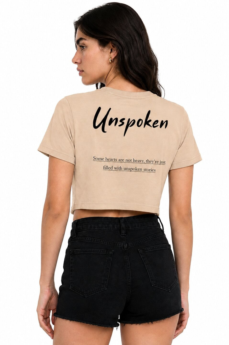 Unspoken Printed Round Neck Crop Pre-customized Tshirt for Women