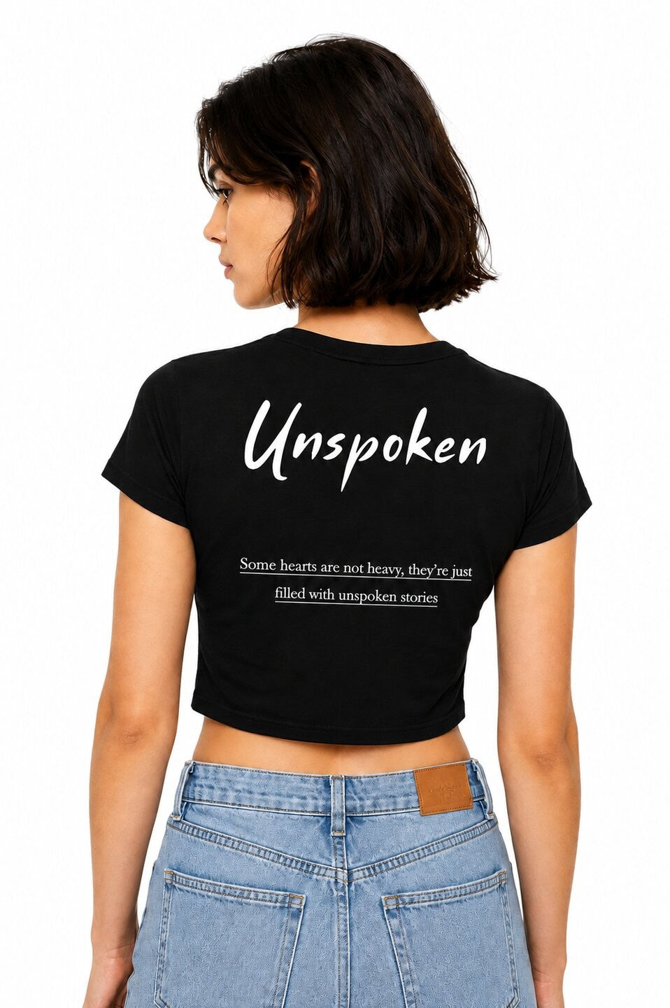 Unspoken Printed Round Neck Crop Pre-customized Tshirt for Women