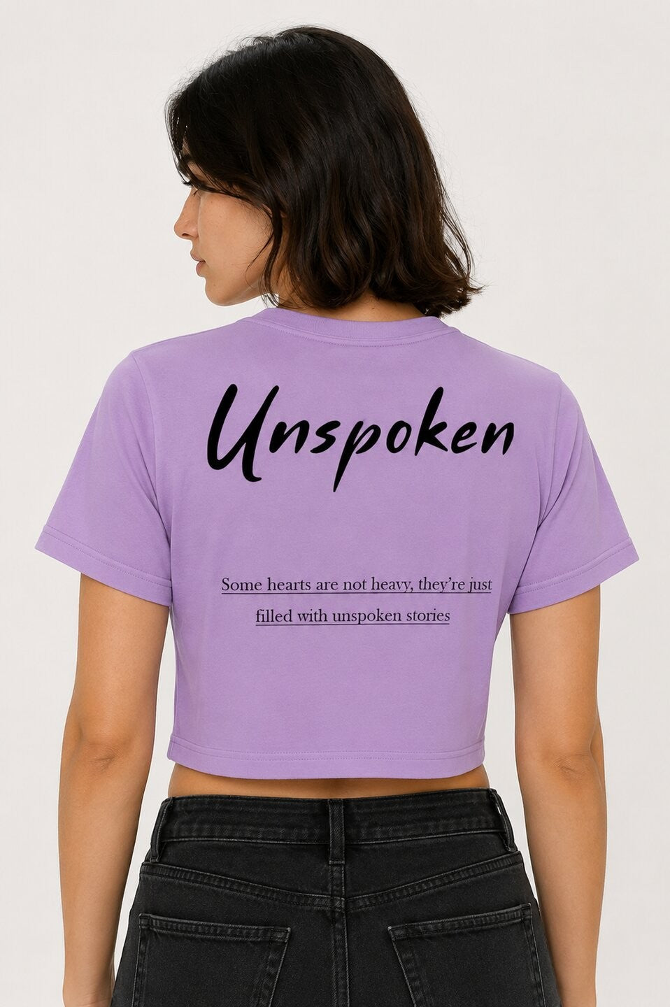 Unspoken Printed Round Neck Crop Pre-customized Tshirt for Women