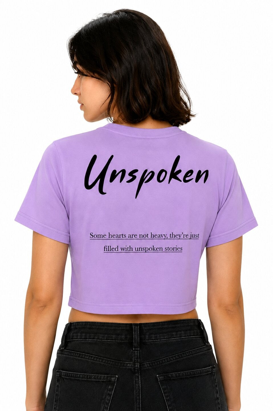 Unspoken Printed Round Neck Crop Pre-customized Tshirt for Women