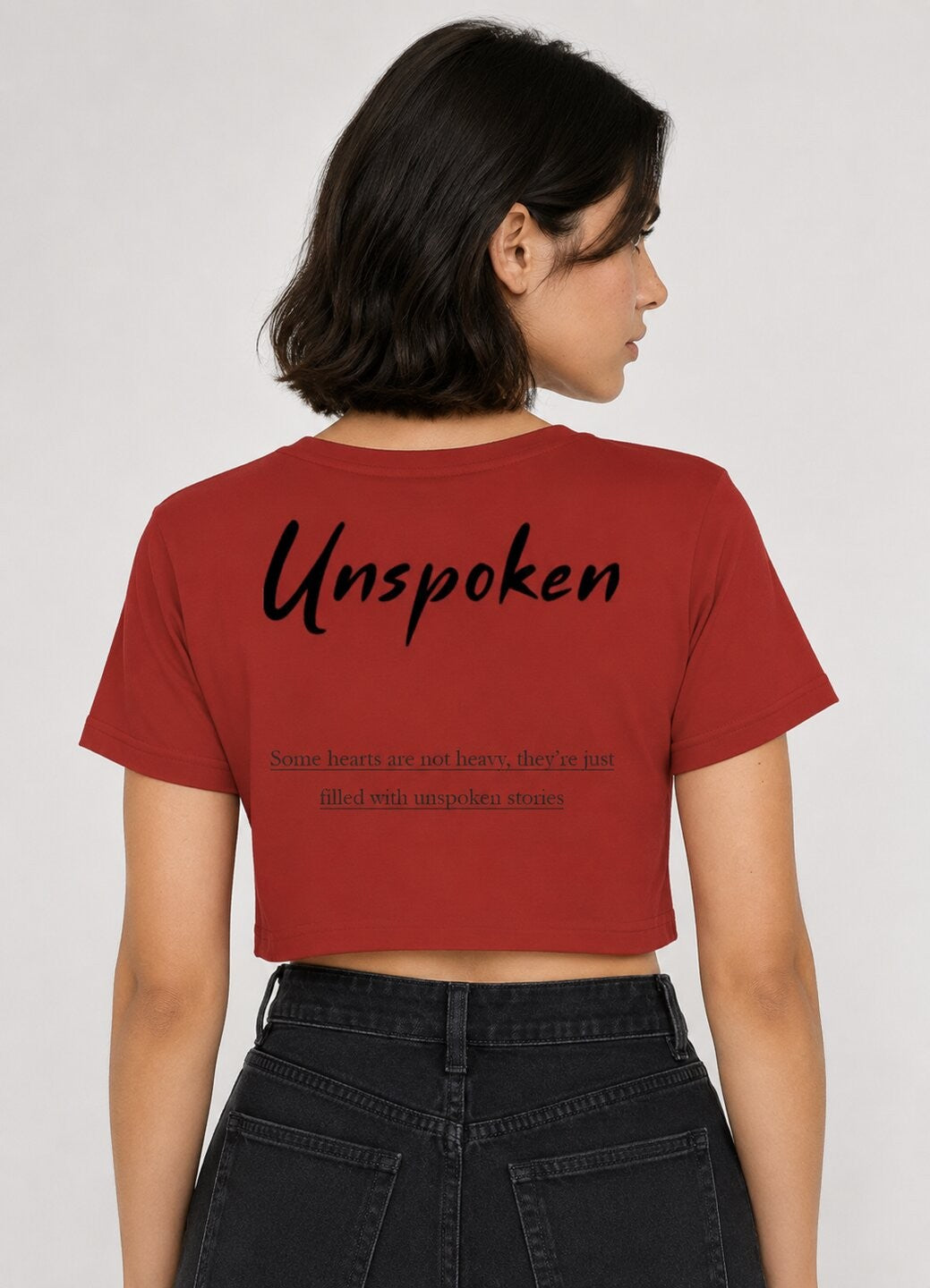 Unspoken Printed Round Neck Crop Pre-customized Tshirt for Women