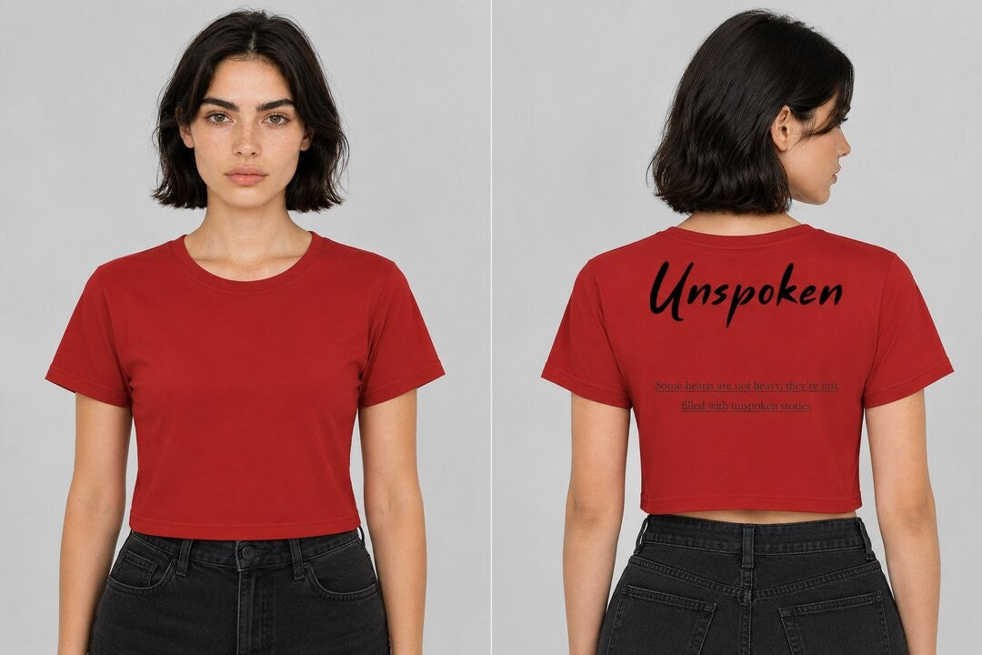 Unspoken Printed Round Neck Crop Pre-customized Tshirt for Women
