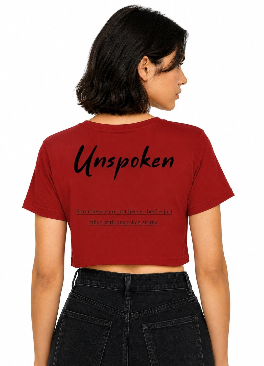 Unspoken Printed Round Neck Crop Pre-customized Tshirt for Women