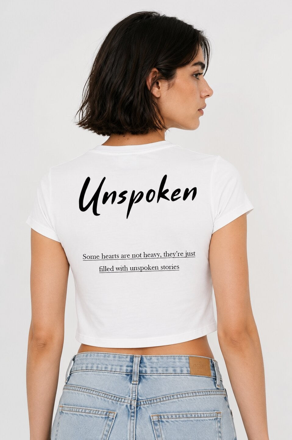Unspoken Printed Round Neck Crop Pre-customized Tshirt for Women