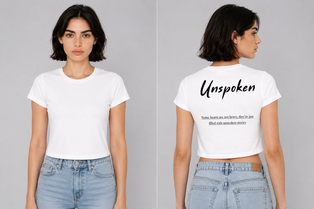 Unspoken Printed Round Neck Crop Pre-customized Tshirt for Women