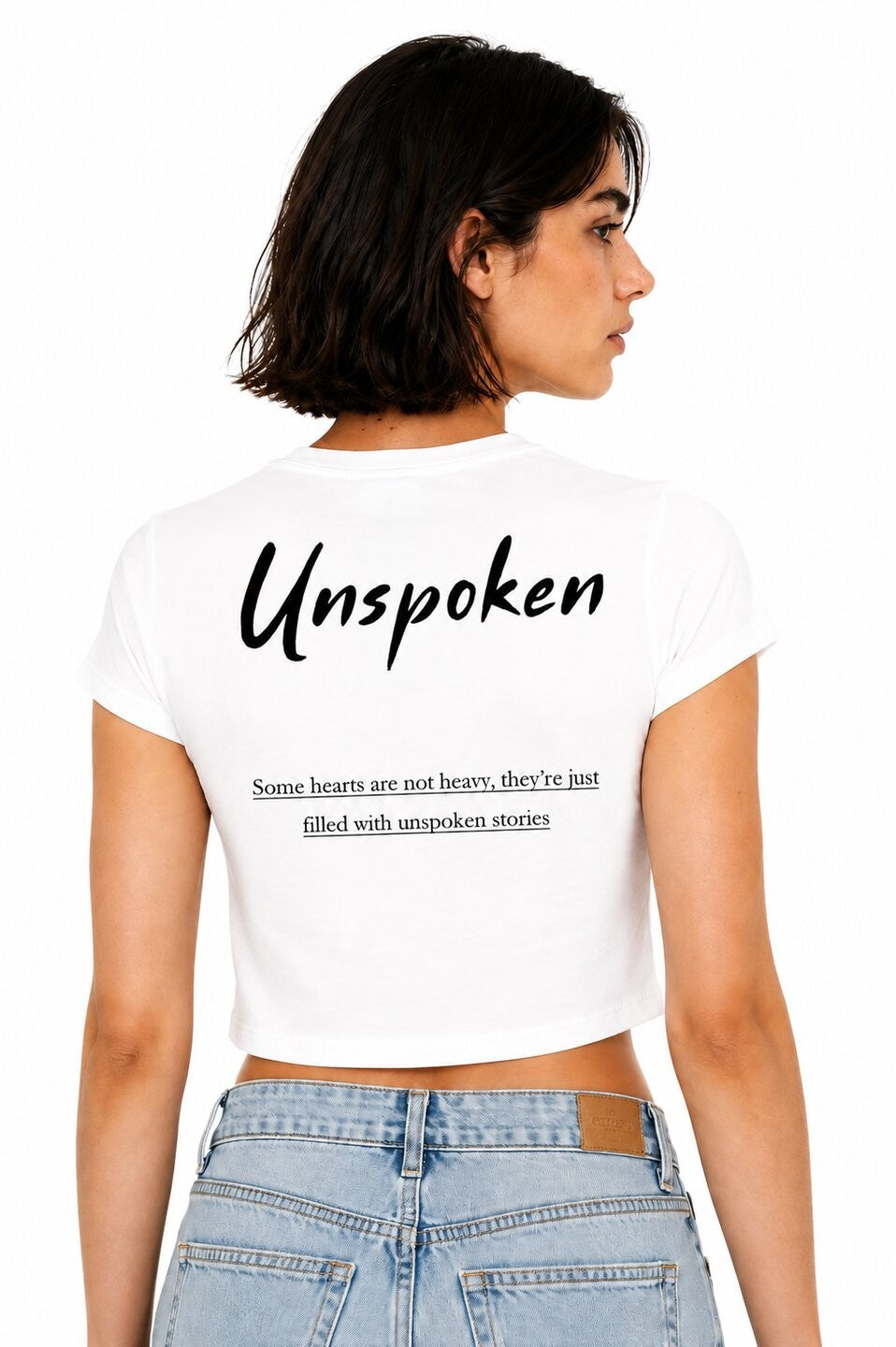 Unspoken Printed Round Neck Crop Pre-customized Tshirt for Women