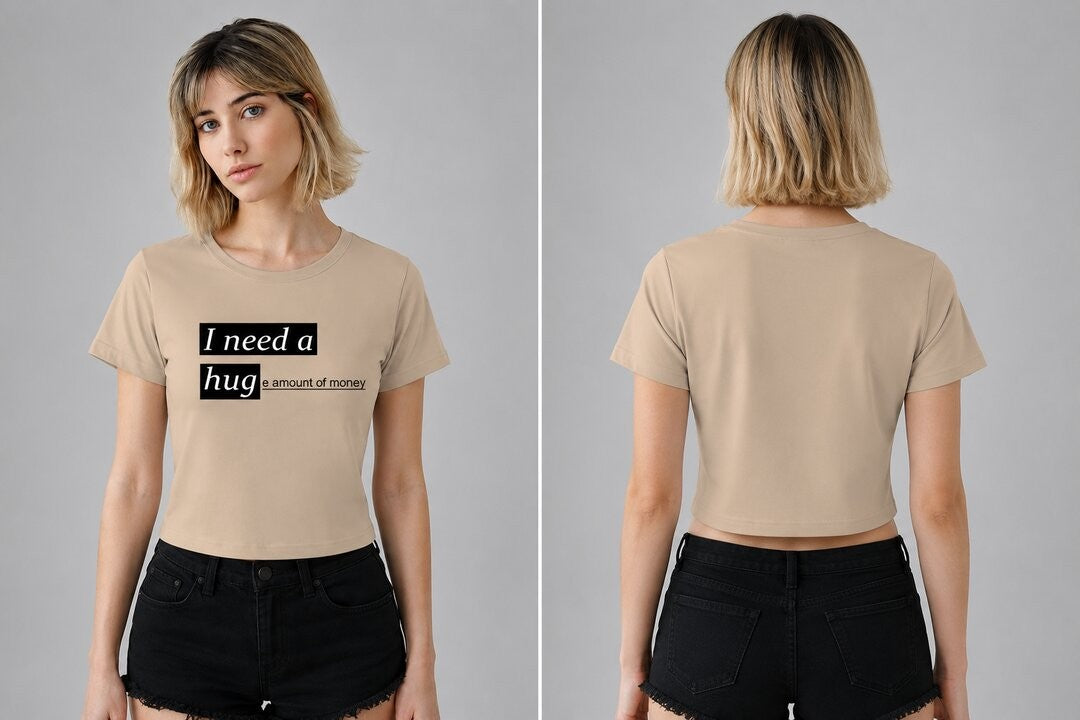 Money Printed Round Neck Crop Pre-customized Tshirt for Women