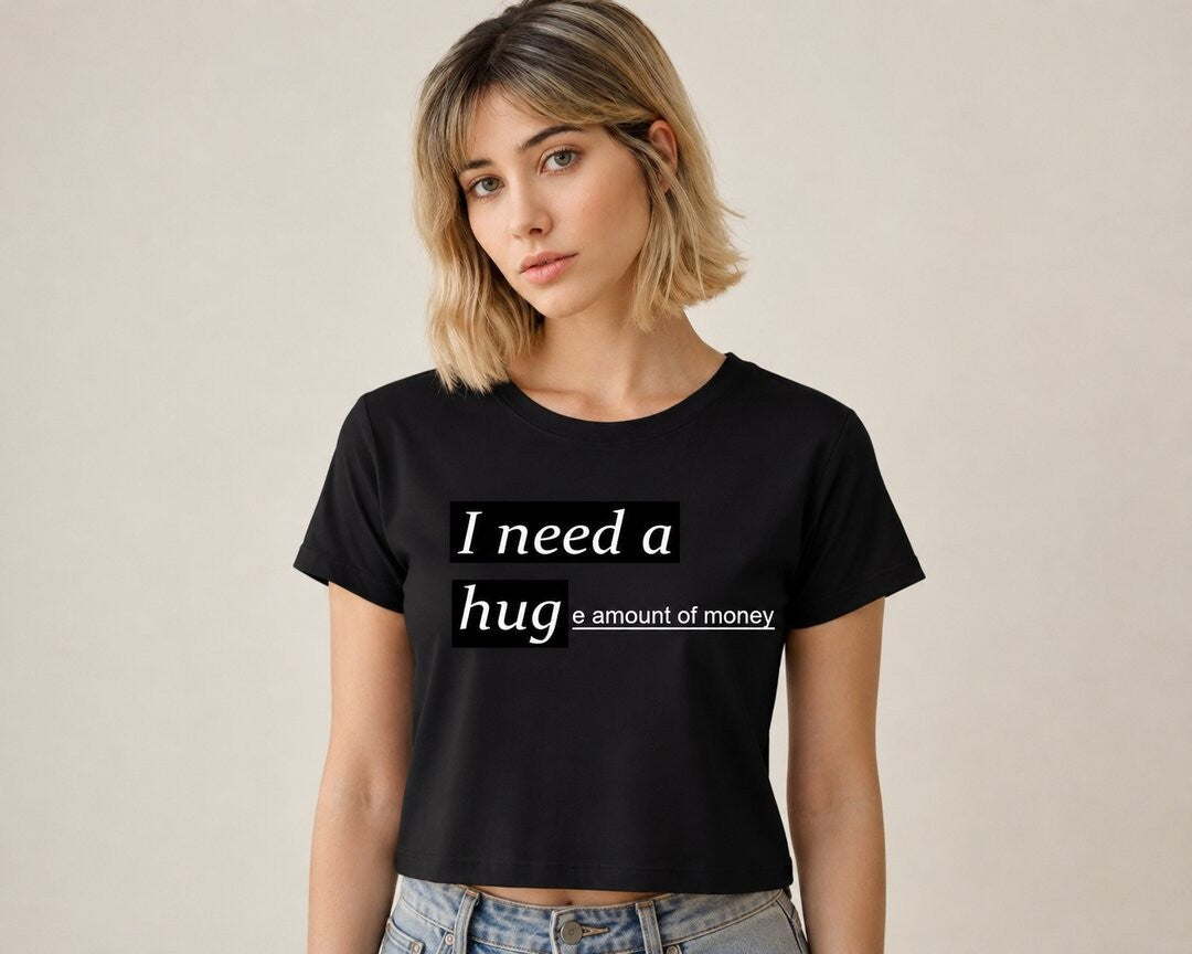 Money Printed Round Neck Crop Pre-customized Tshirt for Women