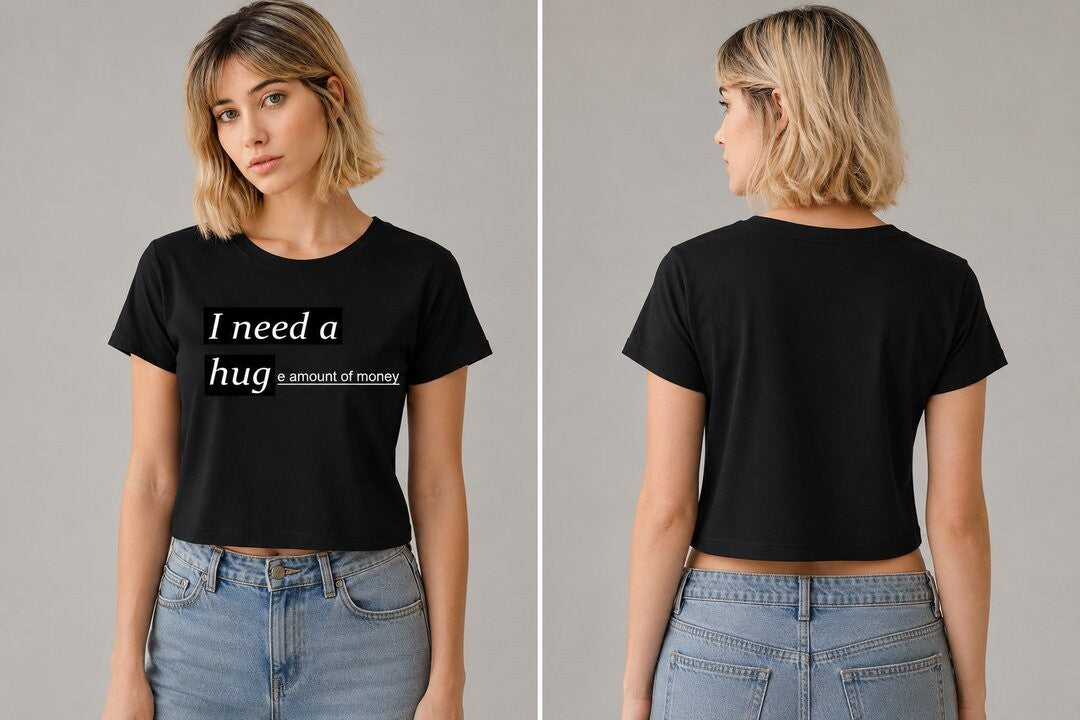 Money Printed Round Neck Crop Pre-customized Tshirt for Women