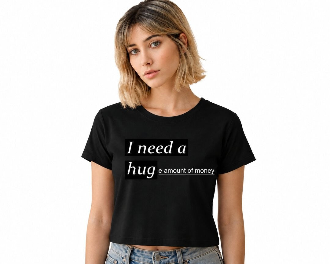 Money Printed Round Neck Crop Pre-customized Tshirt for Women