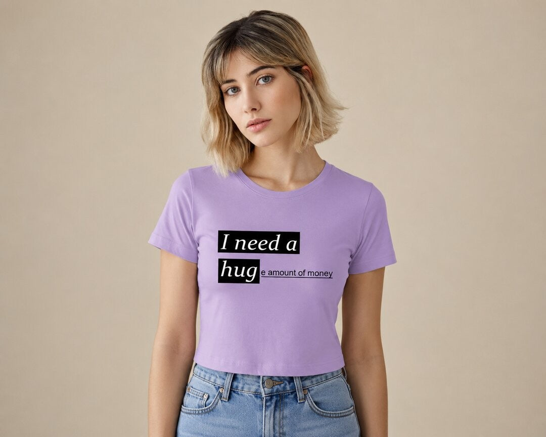 Money Printed Round Neck Crop Pre-customized Tshirt for Women