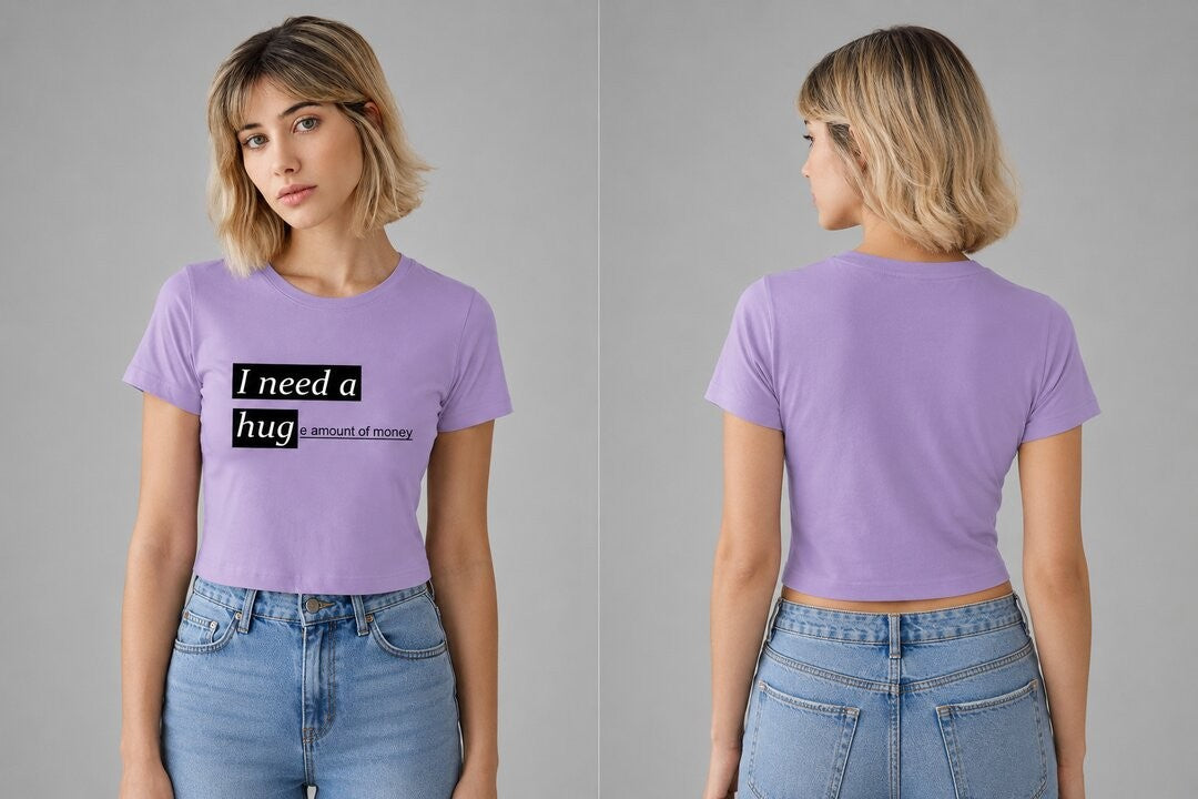 Money Printed Round Neck Crop Pre-customized Tshirt for Women