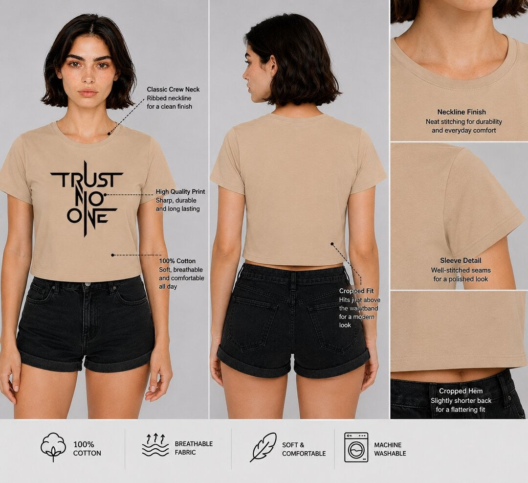 Trust Printed Round Neck Crop Pre-customized Tshirt for Women