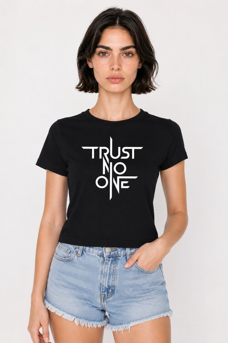 Trust Printed Round Neck Crop Pre-customized Tshirt for Women