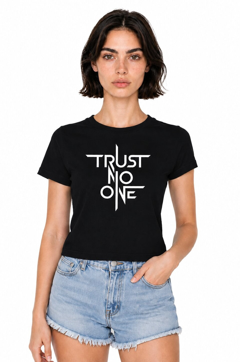 Trust Printed Round Neck Crop Pre-customized Tshirt for Women