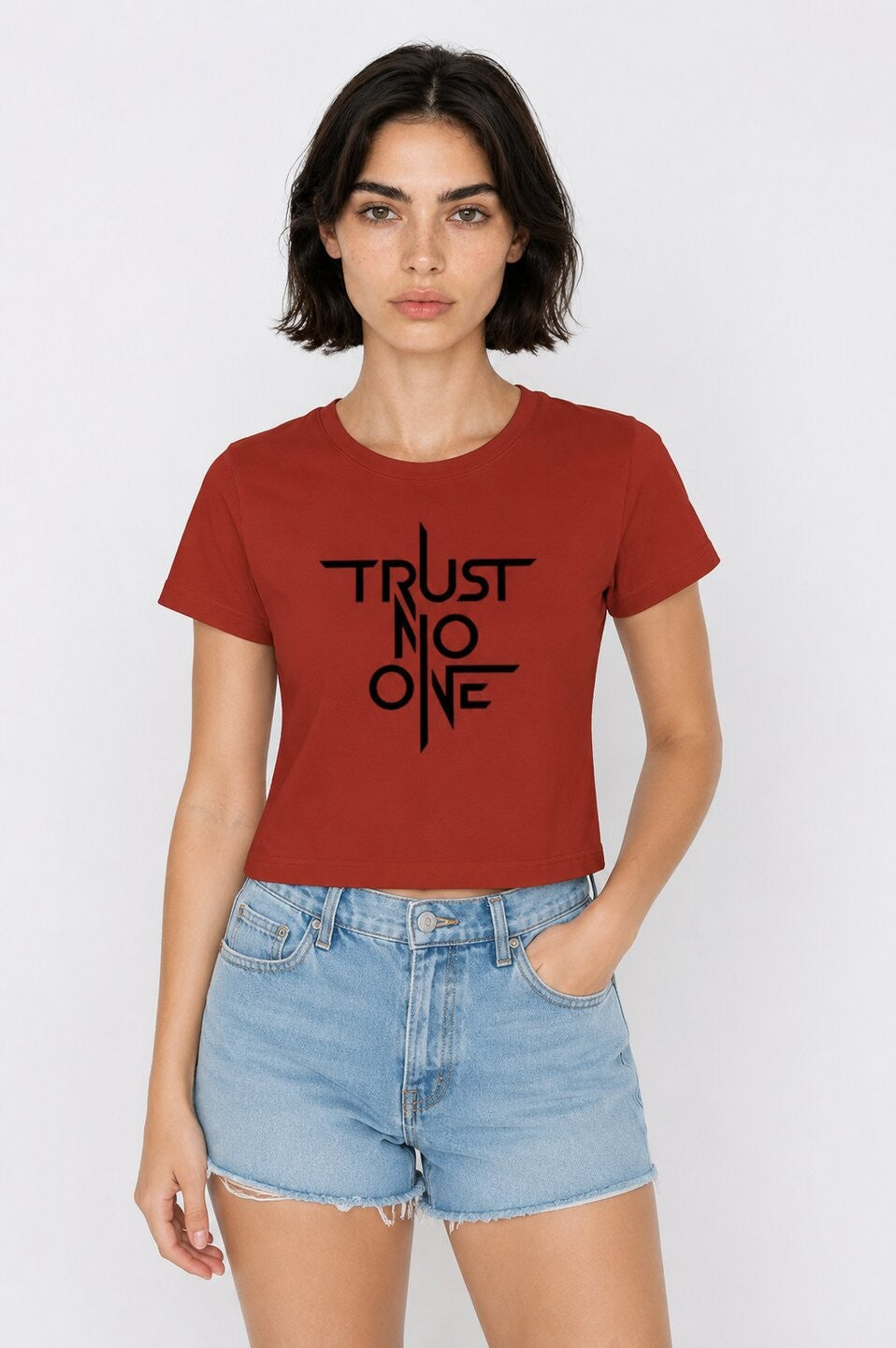 Trust Printed Round Neck Crop Pre-customized Tshirt for Women