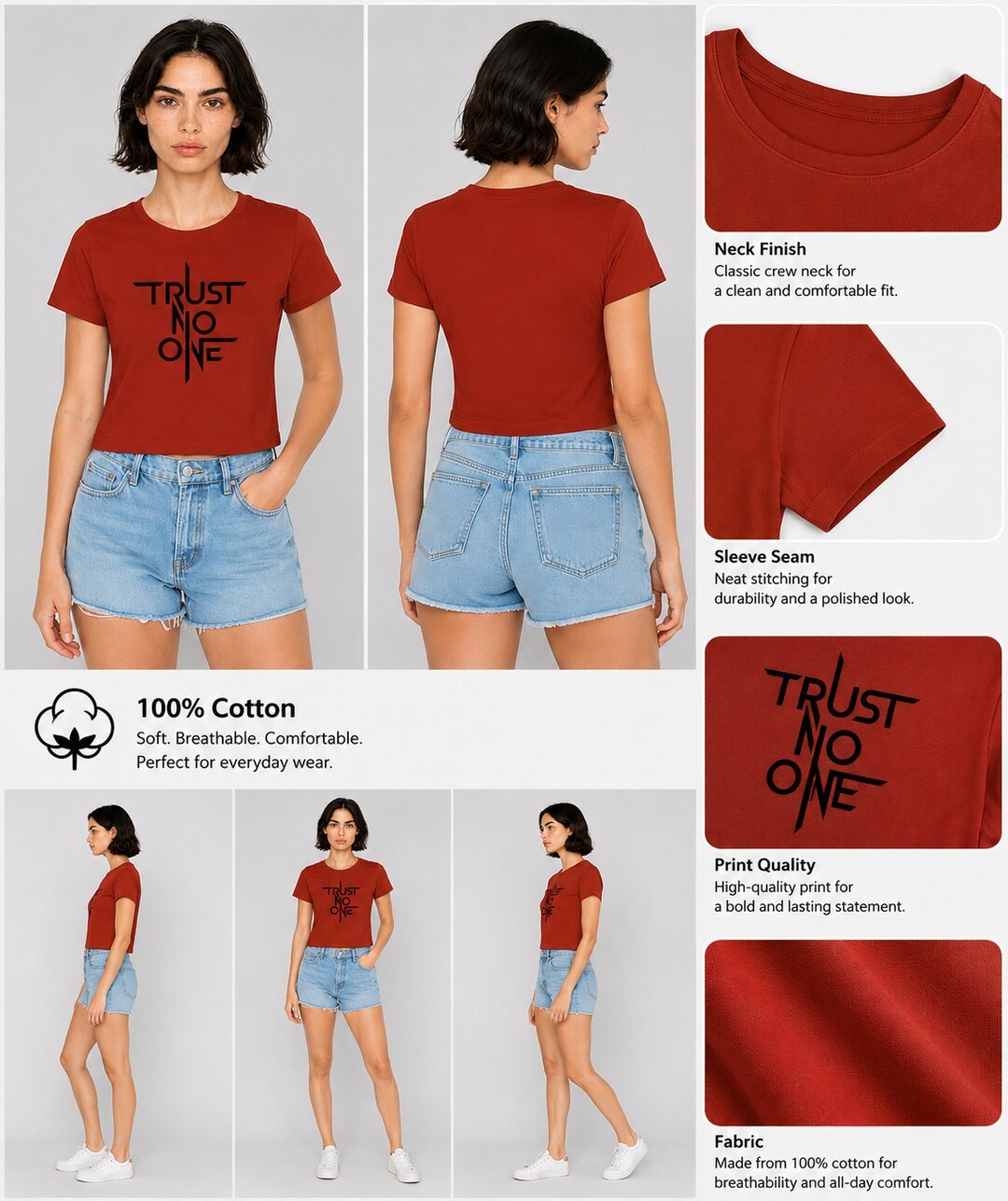 Trust Printed Round Neck Crop Pre-customized Tshirt for Women