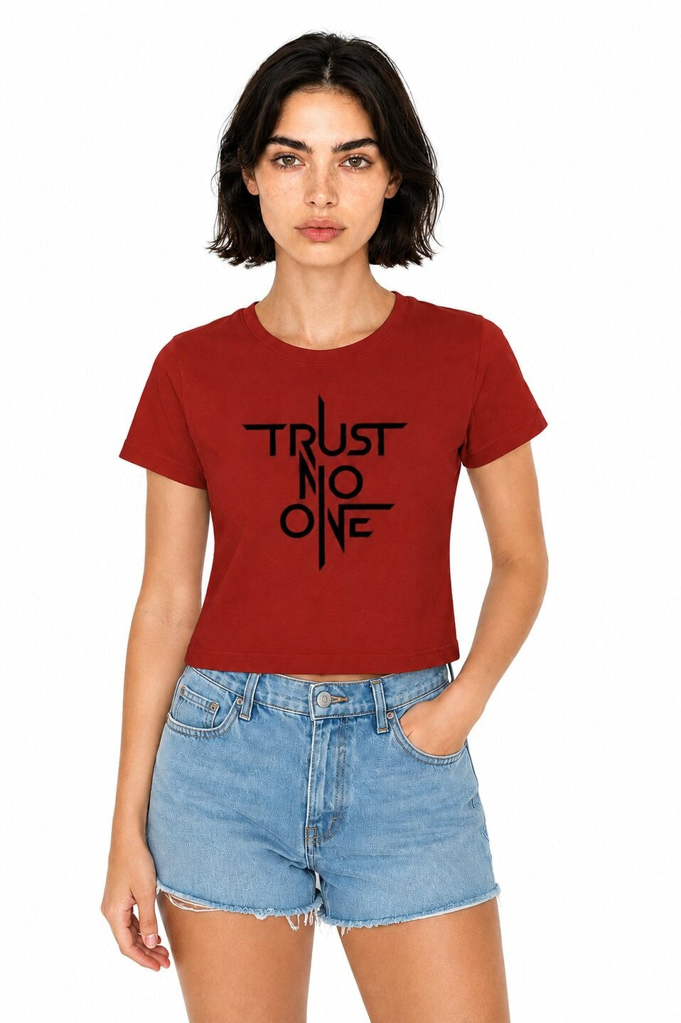 Trust Printed Round Neck Crop Pre-customized Tshirt for Women