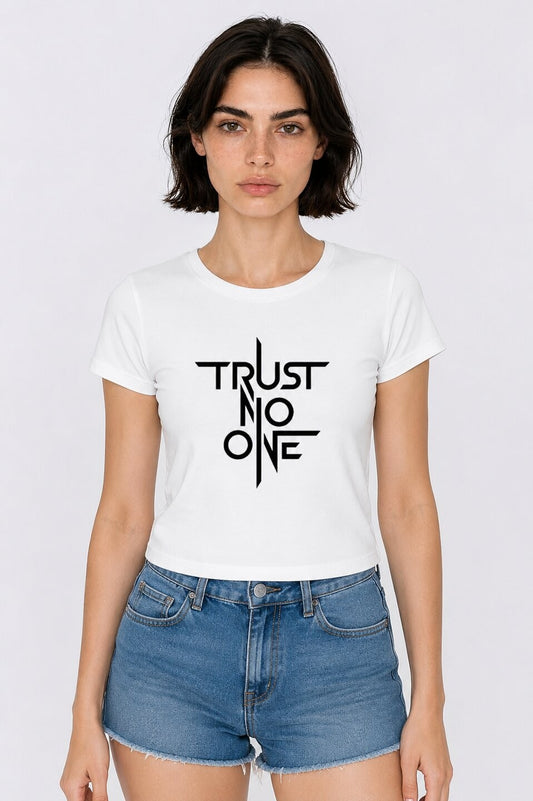Trust Printed Round Neck Crop Pre-customized Tshirt for Women