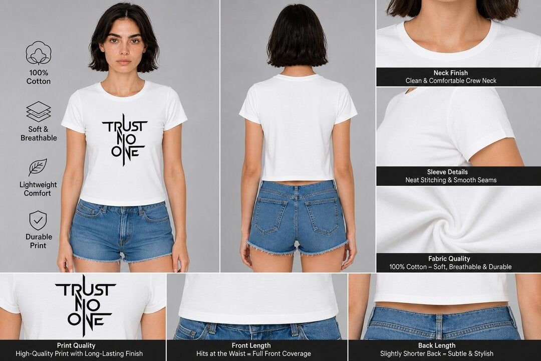 Trust Printed Round Neck Crop Pre-customized Tshirt for Women