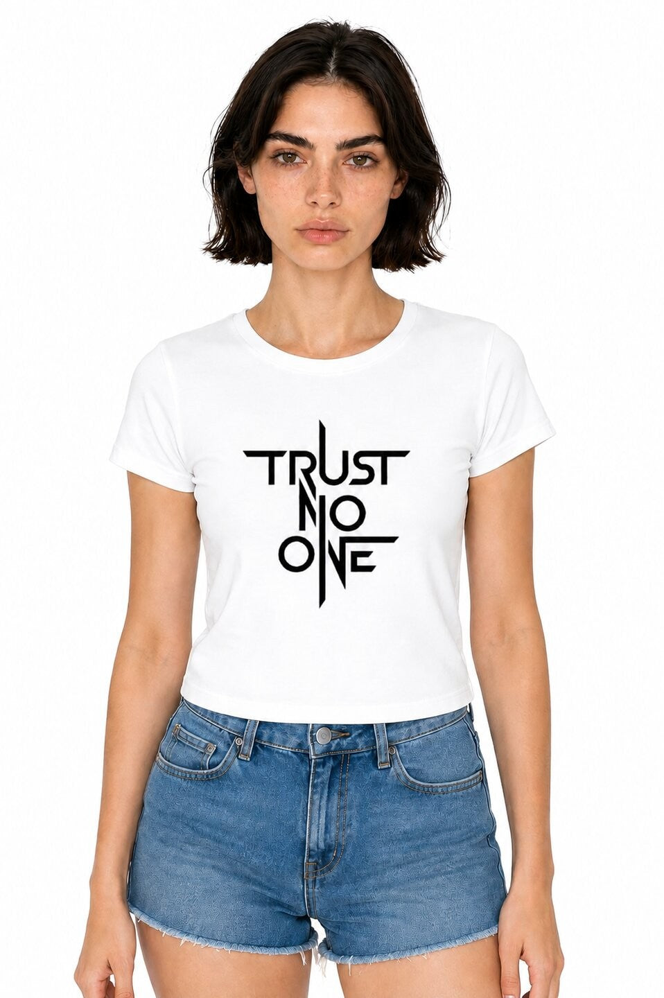 Trust Printed Round Neck Crop Pre-customized Tshirt for Women