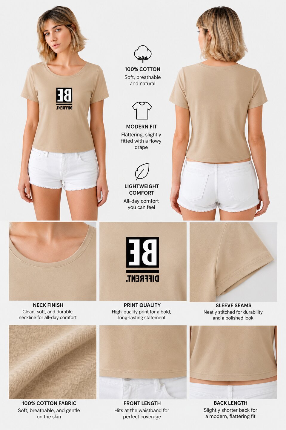 Be Confident Printed Round Neck Crop Pre-customized Tshirt for Women
