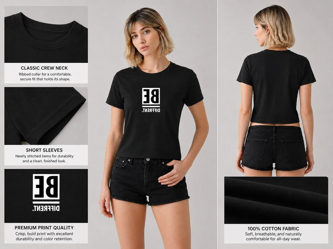 Be Confident Printed Round Neck Crop Pre-customized Tshirt for Women
