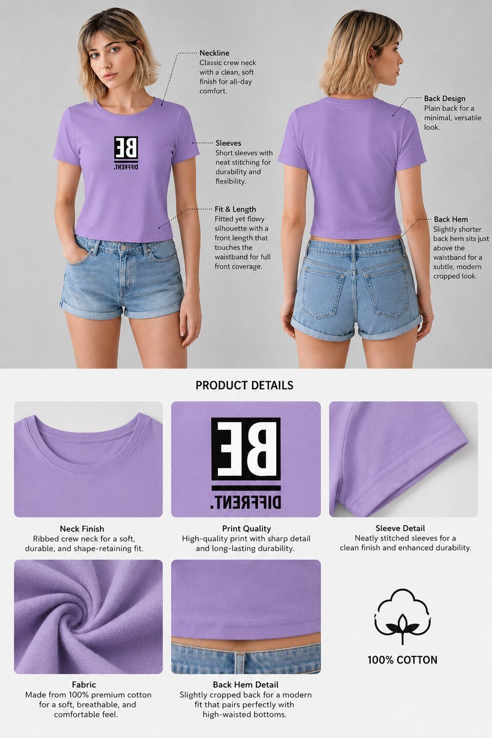 Be Confident Printed Round Neck Crop Pre-customized Tshirt for Women