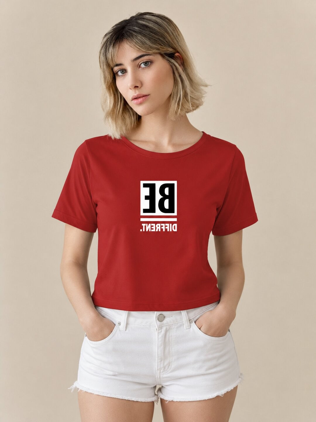 Be Confident Printed Round Neck Crop Pre-customized Tshirt for Women